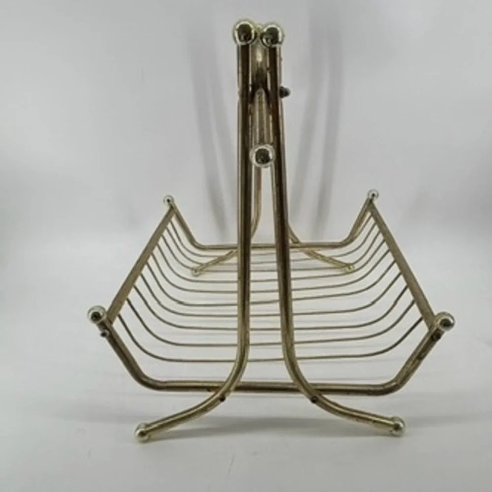 Vintage Mid Century Modern Gold Wire Magazine Rack Brass Tone Record Holder MCM